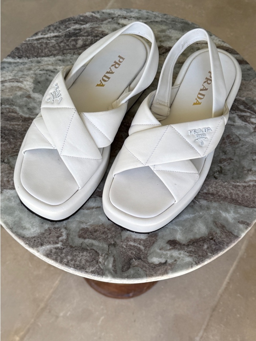 Prada White Quilted Slingback Sandals - Picture 2 of 11